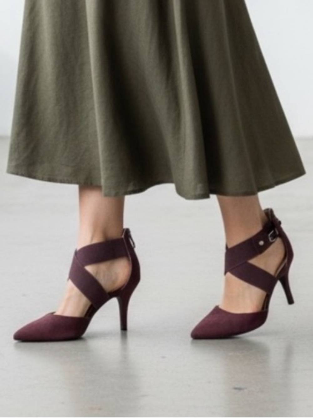 Liz Claiborne Keegan Wine Velvet Ankle Wrap Heels NWT